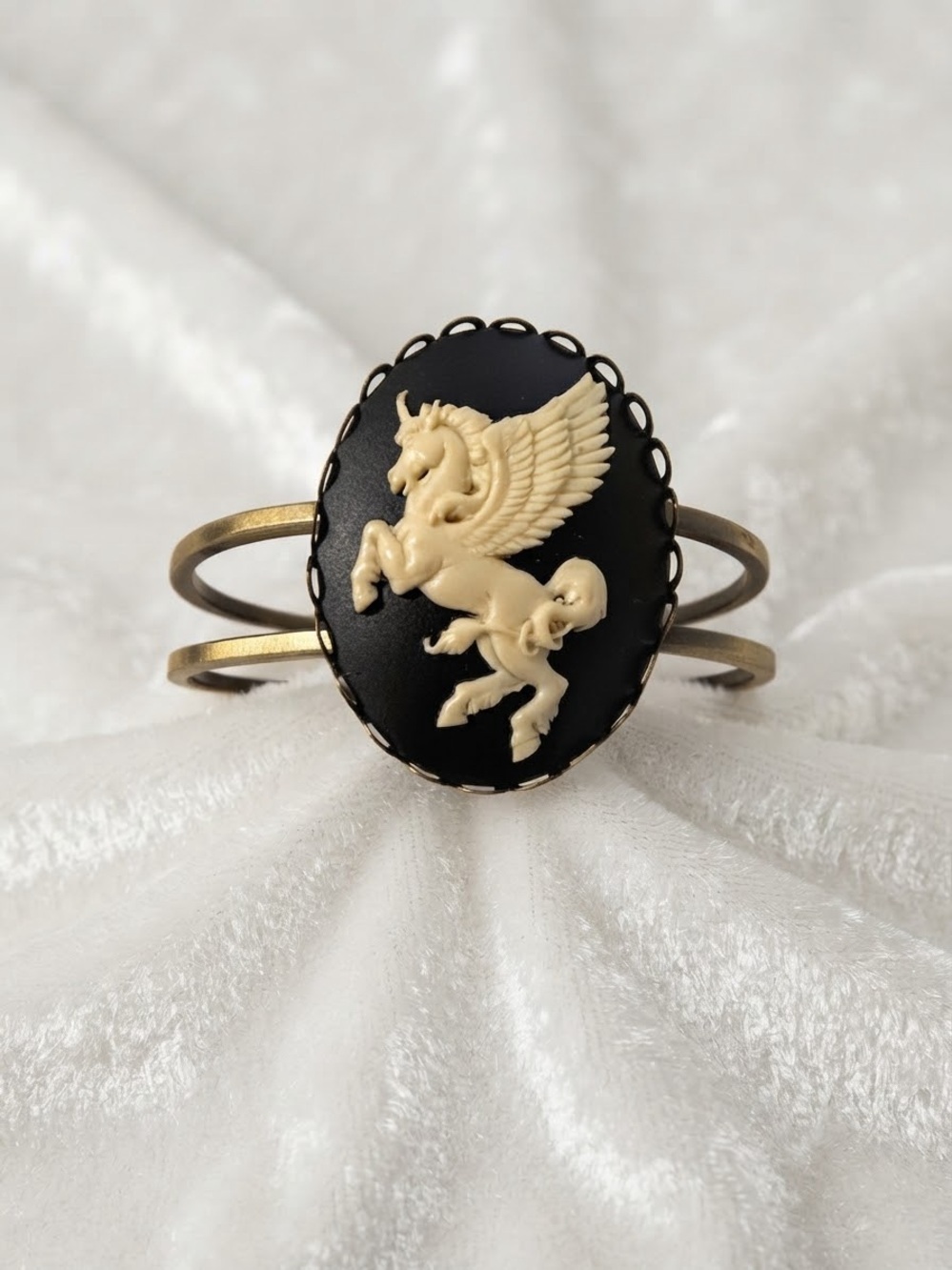 Vintage-Style Ivory Pegasus Cameo Cuff Bracelet